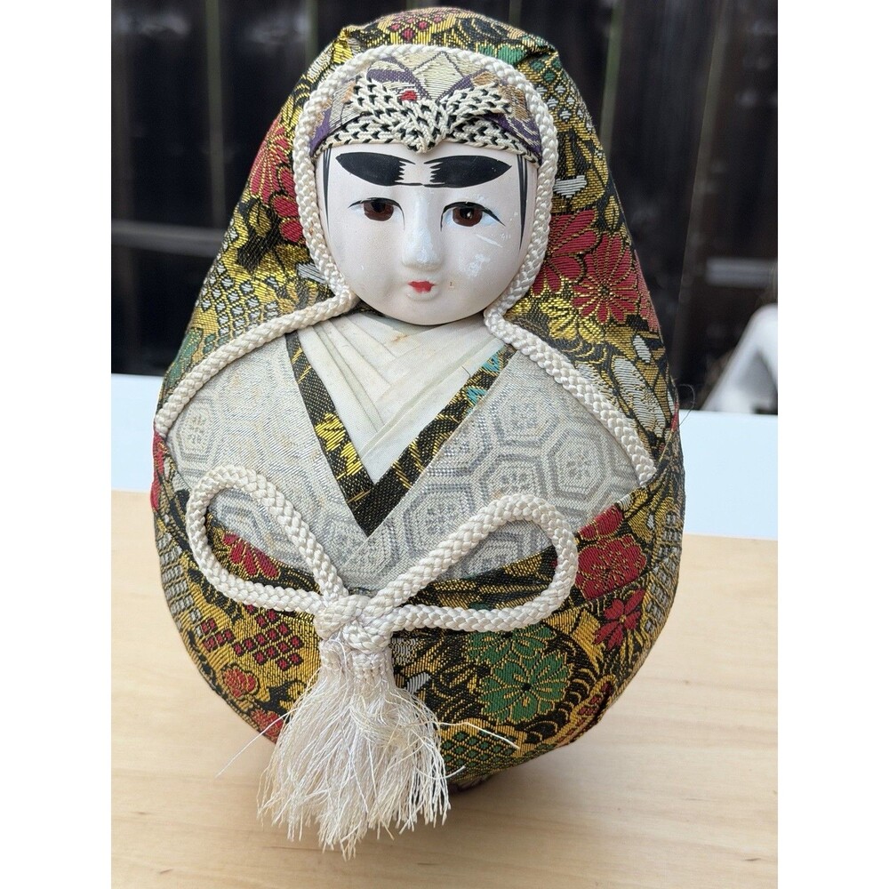 Hime Japanese Daruma Doll Vintage In Brocade kimono